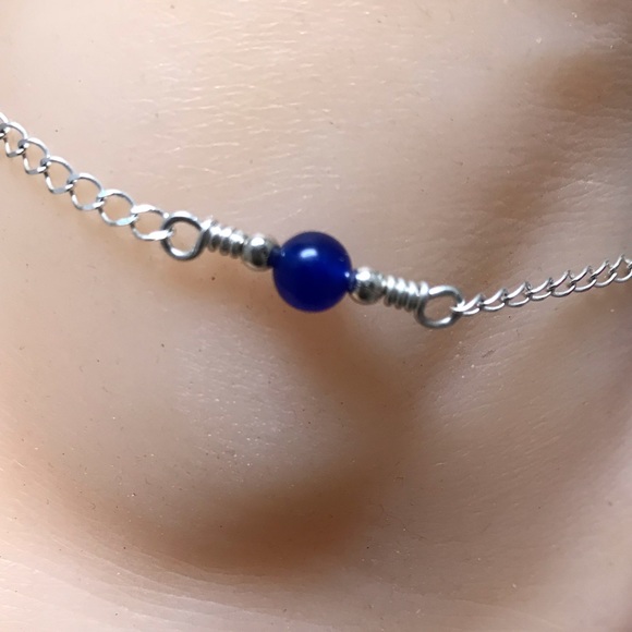 Blue Jade Sterling Silver Ankle Bracelet- Blue Jade Anklet - Picture 4 of 6